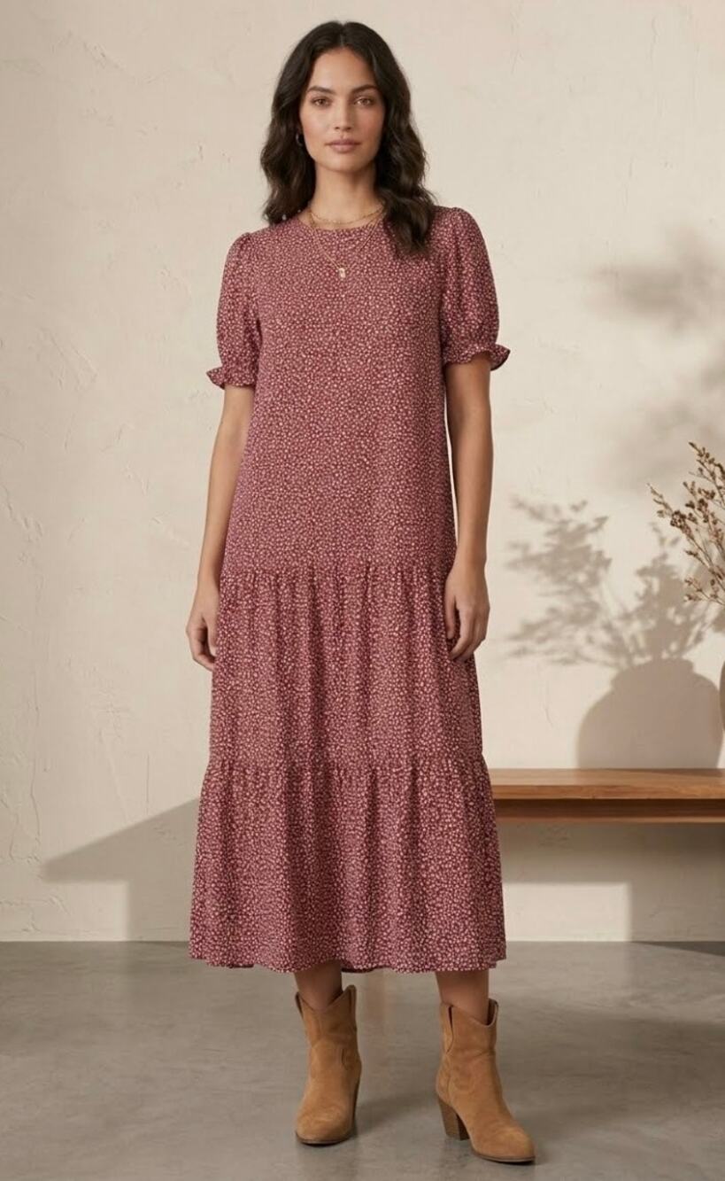 Pretty Garden Chic Red Boho dress XL Cottegecore